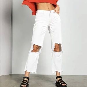 NWOT Free People Maggie Straight Mid Rise Distressed Denim Jeans Size 27White